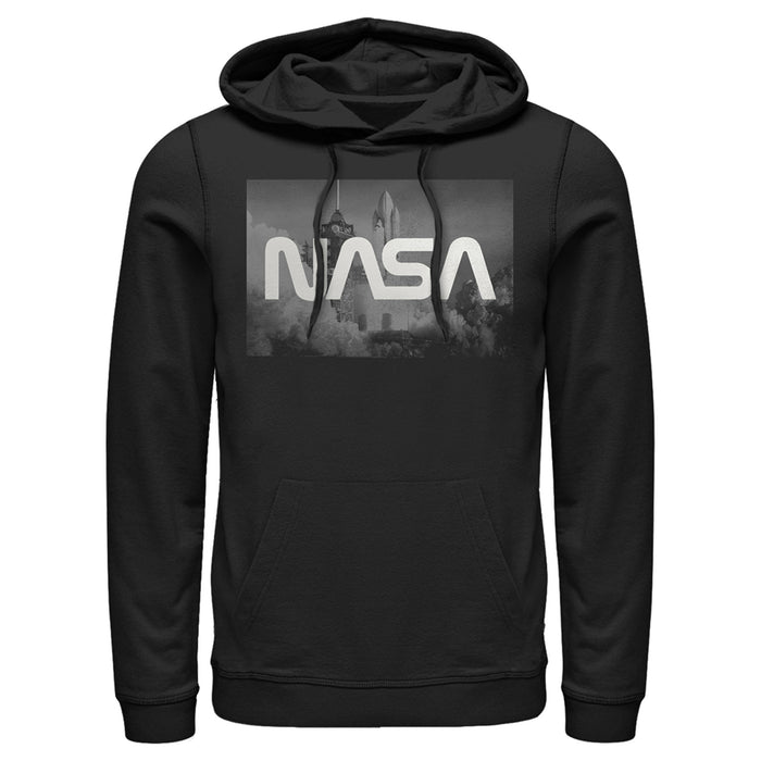 fifth sun Men's NASA Space Shuttle Blast Off Text Over Lay Pull Over Hoodie