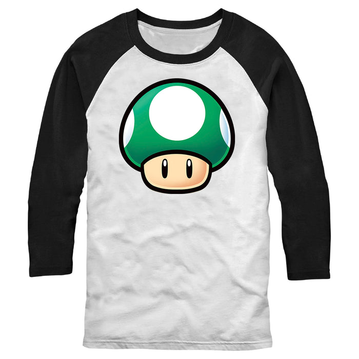 fifth sun Men's Nintendo 1-Up Mushroom Portrait Baseball Tee