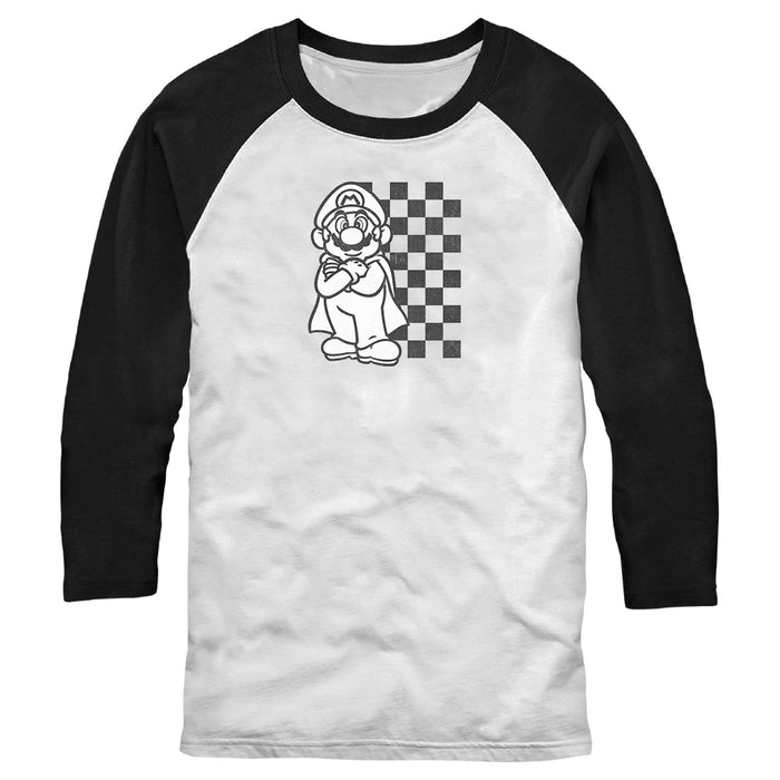 fifth sun Men's Nintendo Black and White Retro Mario Baseball Tee