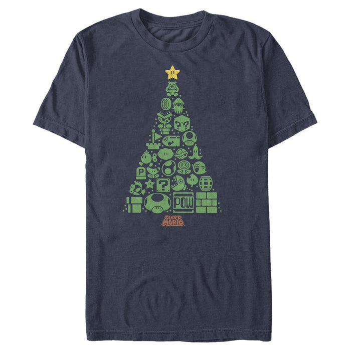 fifth sun Men's Nintendo Christmas Tree Mosaic T-Shirt