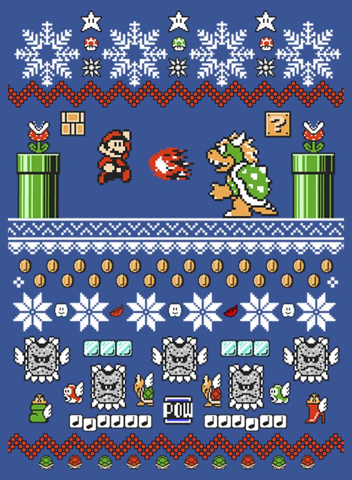 Fifth Sun Men's Nintendo Mario And Bowser Ugly Christmas Sweater T-Shirt