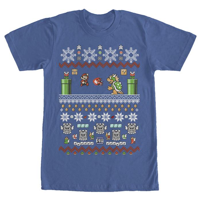 fifth sun Men's Nintendo Mario and Bowser Ugly Christmas Sweater T-Shirt