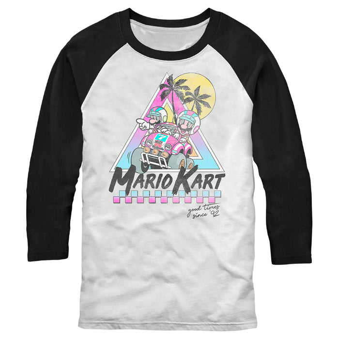 fifth sun Men's Nintendo Mario and Luigi Retro Beach Race Baseball Tee