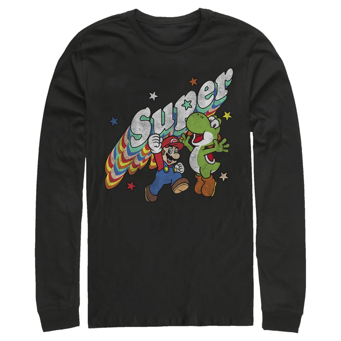 fifth sun Men's Nintendo Mario and Yoshi Retro Super Long Sleeve Shirt