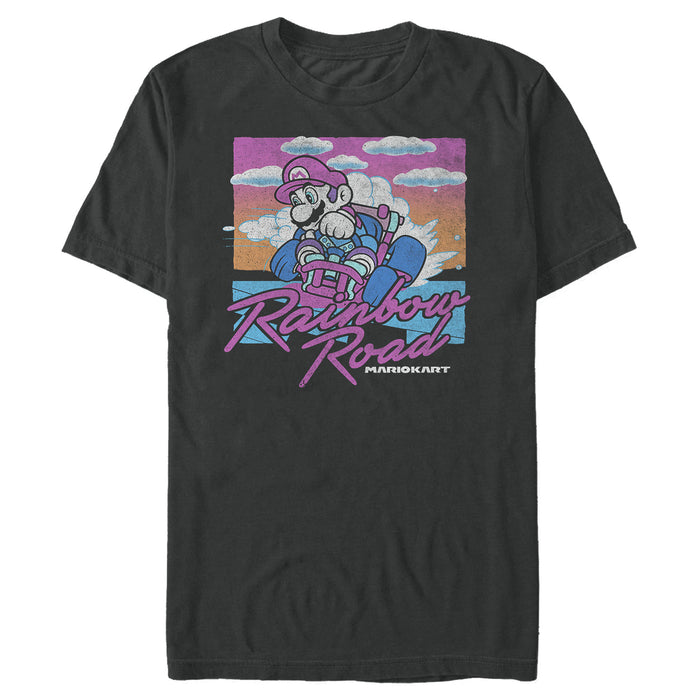 fifth sun Men's Nintendo Mario Kart Rainbow Retro T-Shirt