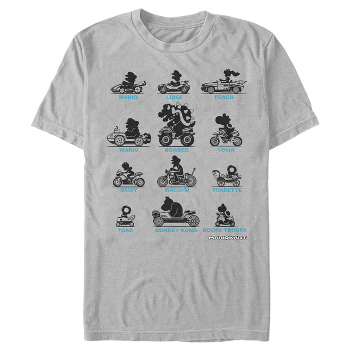fifth sun Men's Nintendo Mario Kart Silhouette Grid T-Shirt