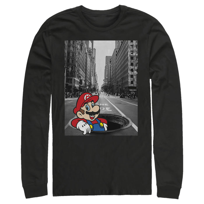 fifth sun Men's Nintendo Mario Manhole Long Sleeve Shirt