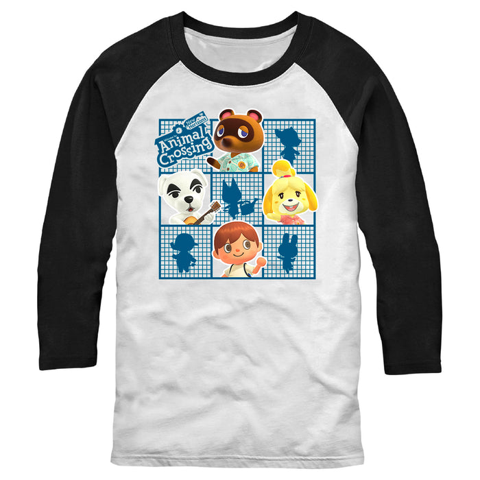 fifth sun Men's Nintendo New Horizons Character Grid Baseball Tee