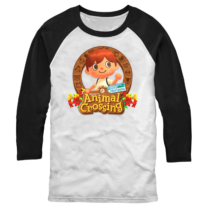 fifth sun Men's Nintendo New Horizons Frame Baseball Tee