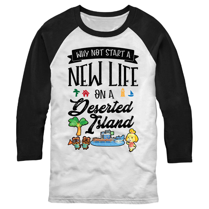 fifth sun Men's Nintendo New Life on Deserted Island Baseball Tee