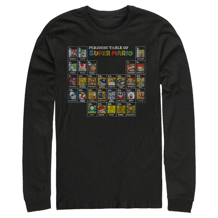 fifth sun Men's Nintendo Periodic Table of Super Mario Long Sleeve Shirt