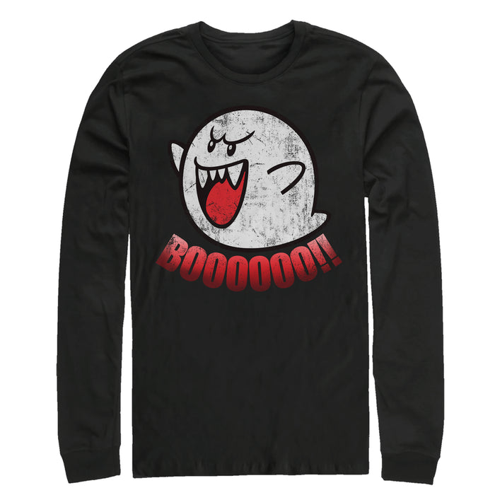 fifth sun Men's Nintendo Retro Boo Ghost Long Sleeve Shirt