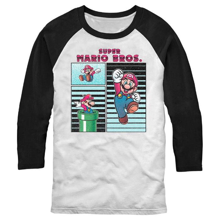fifth sun Men's Nintendo Retro Mario Panels Baseball Tee