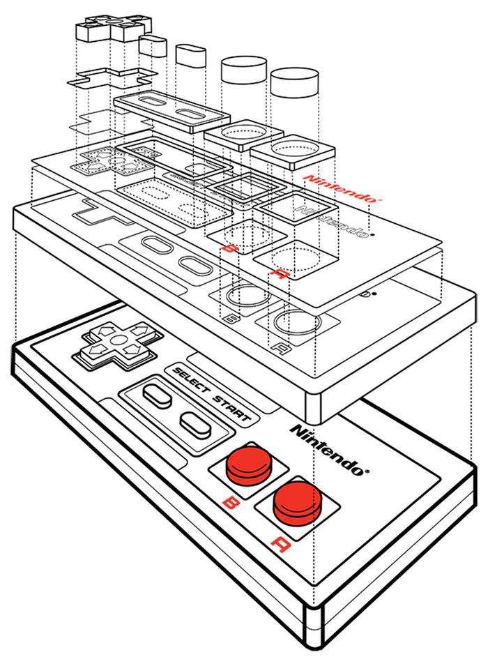 Fifth Sun Men's Nintendo Schematic Retro NES Controller Baseball Tee