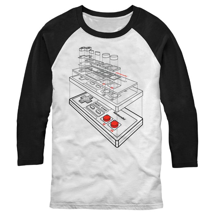 fifth sun Men's Nintendo Schematic Retro NES Controller Baseball Tee