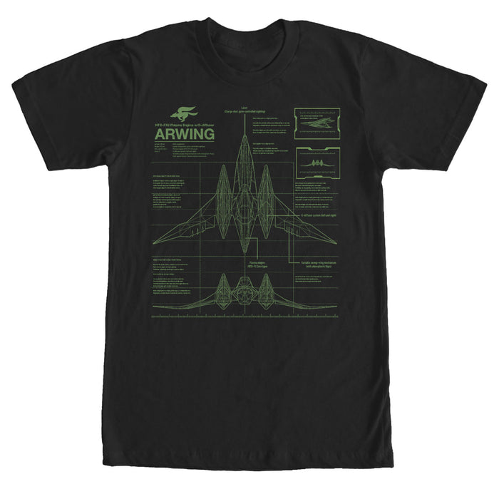 fifth sun Men's Nintendo Star Fox Arwing Schematics T-Shirt