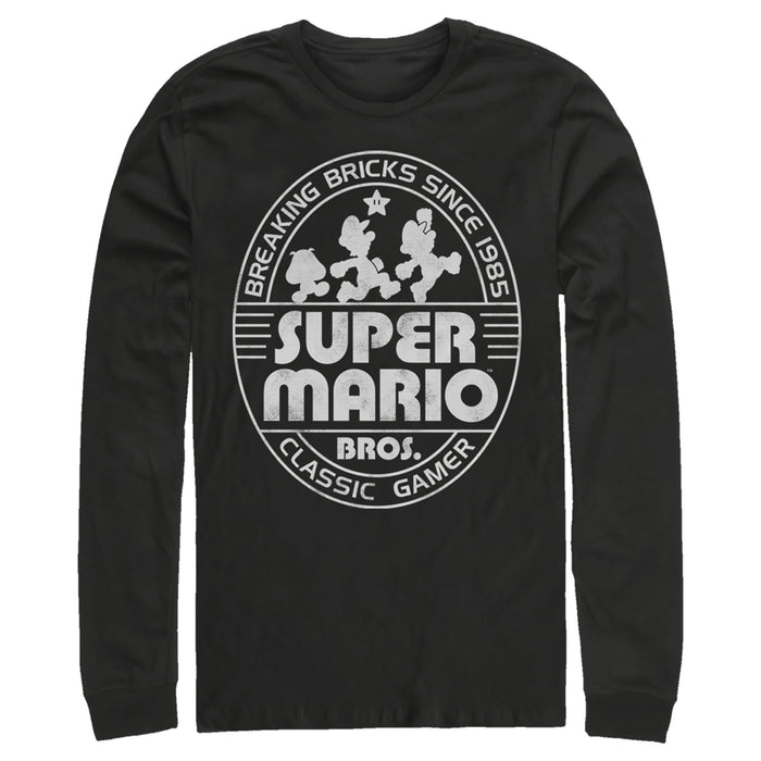 fifth sun Men's Nintendo Super Mario Brick Break 85 Classic Gamer Long Sleeve Shirt