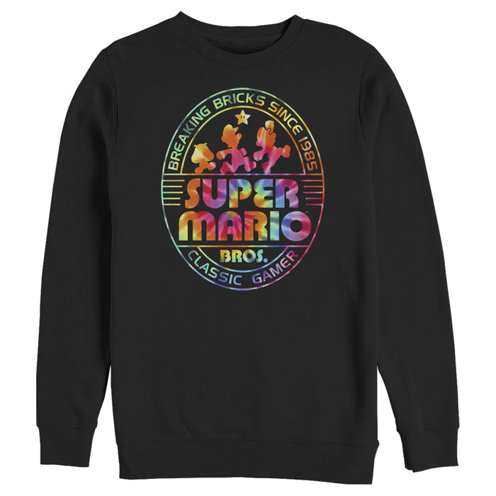 fifth sun Men's Nintendo Super Mario Brick Break 85 Tie-Dye Logo Sweatshirt