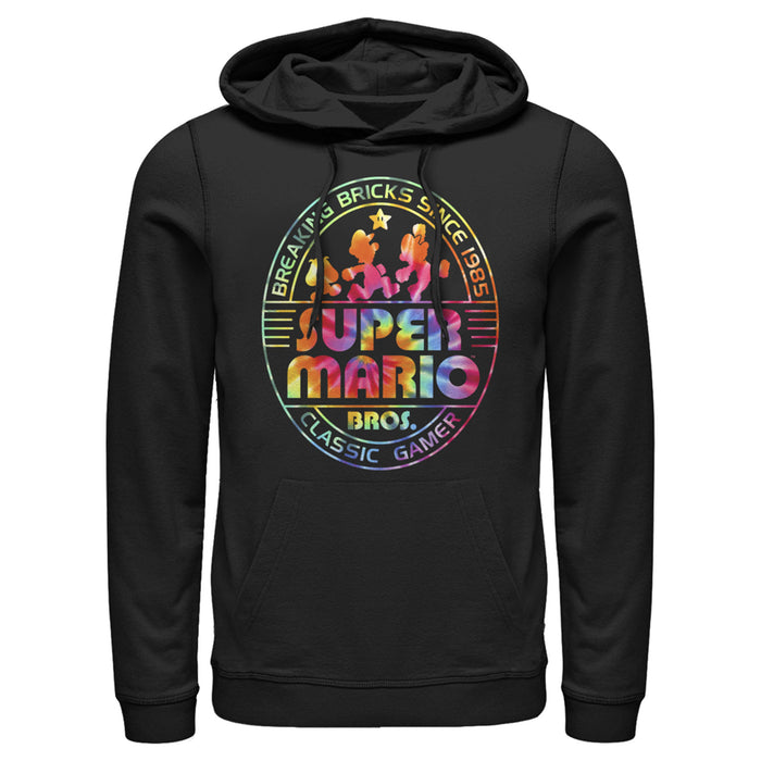 fifth sun Men's Nintendo Super Mario Brick Break 85 Tie-Dye Logo Pull Over Hoodie