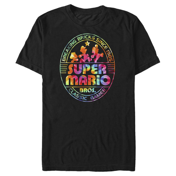 fifth sun Men's Nintendo Super Mario Brick Break 85 Tie-Dye Logo T-Shirt