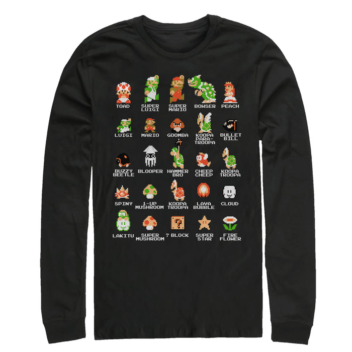 fifth sun Men's Nintendo Super Mario Bros Character Guide Long Sleeve Shirt