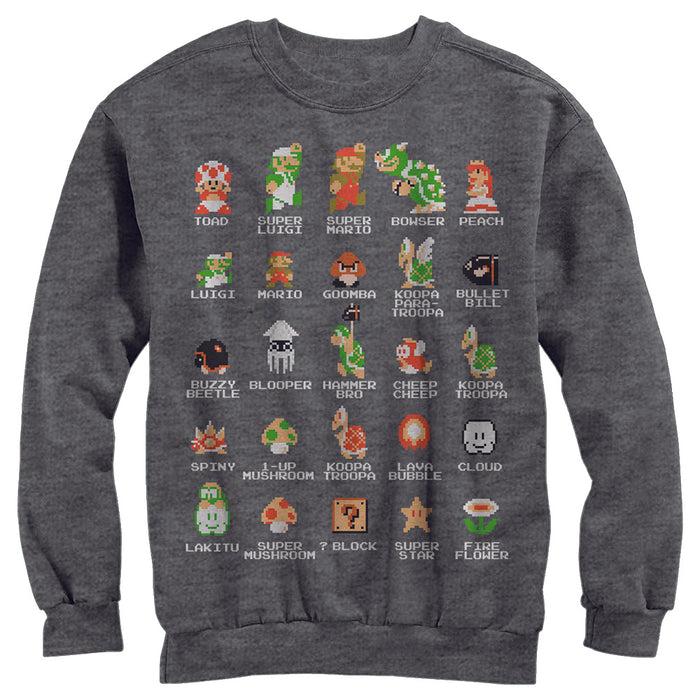 fifth sun Men's Nintendo Super Mario Bros Character Guide Sweatshirt