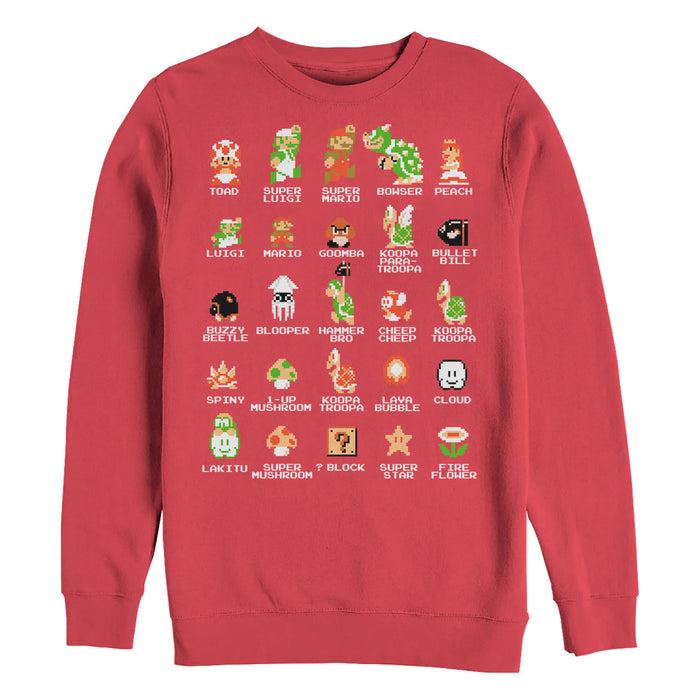 fifth sun Men's Nintendo Super Mario Bros Character Guide Sweatshirt