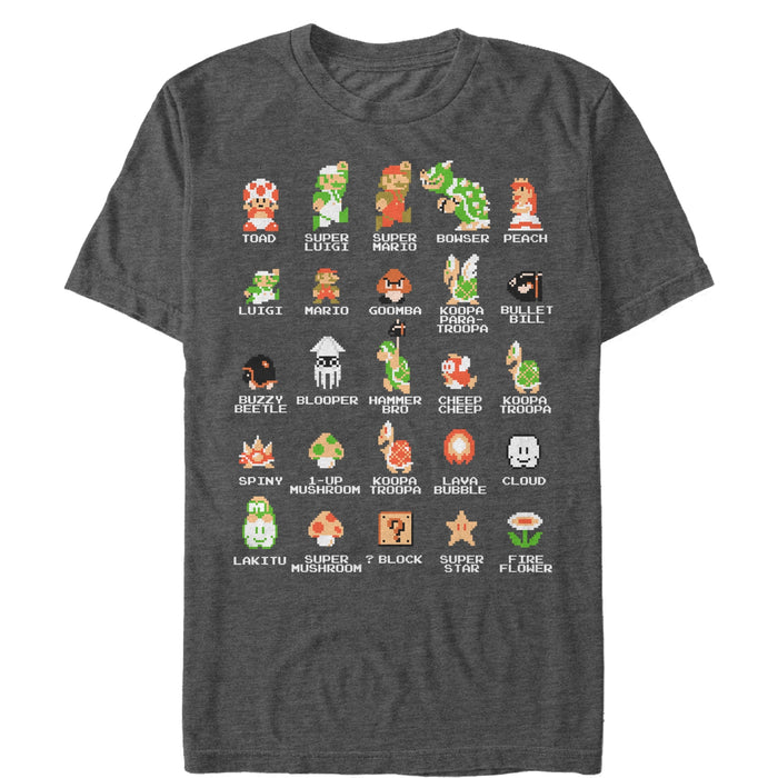 Fifth Sun Men's Nintendo Super Mario Bros Character Guide T-Shirt