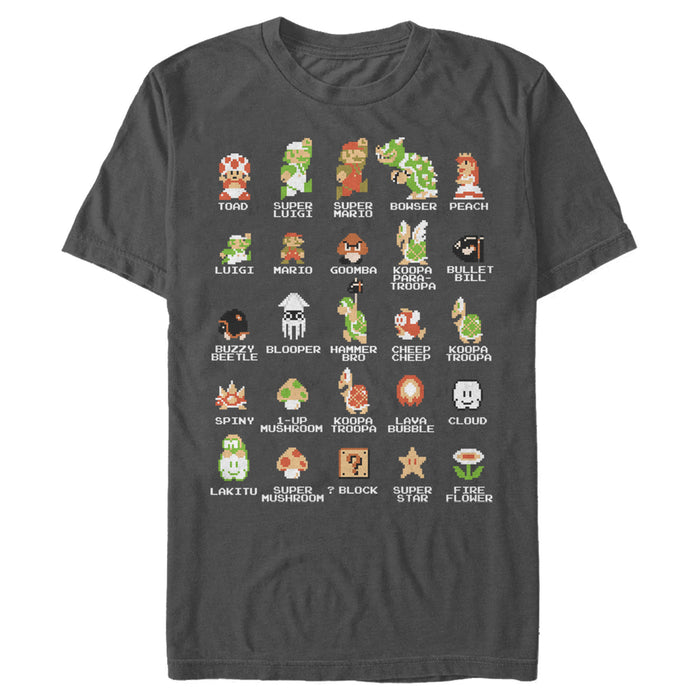 Fifth Sun Men's Nintendo Super Mario Bros Character Guide T-Shirt