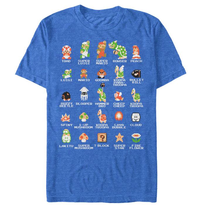 fifth sun Men's Nintendo Super Mario Bros Character Guide T-Shirt