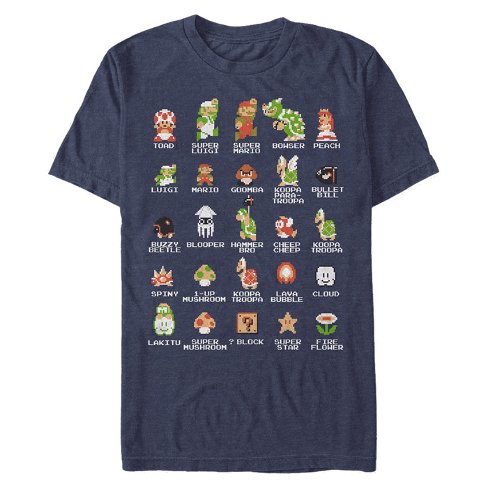 fifth sun Men's Nintendo Super Mario Bros Character Guide T-Shirt