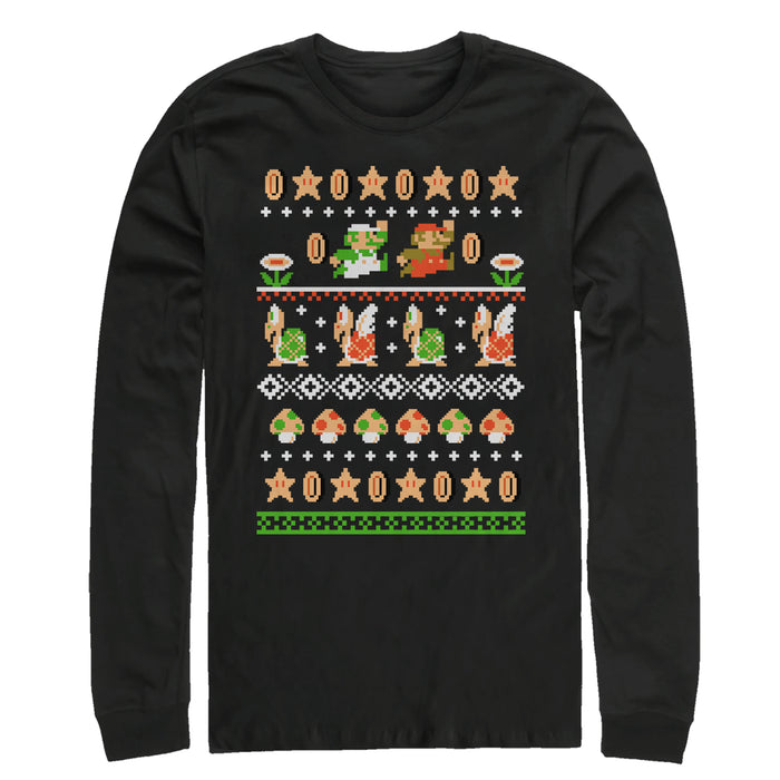 fifth sun Men's Nintendo Super Mario Bros Pattern Long Sleeve Shirt