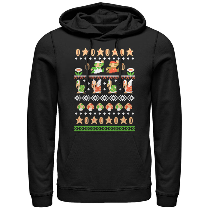 fifth sun Men's Nintendo Super Mario Bros Pattern Pull Over Hoodie