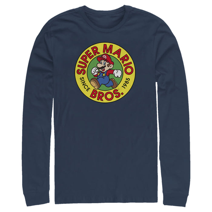 fifth sun Men's Nintendo Super Mario Circle Badge Since 1985 Long Sleeve Shirt