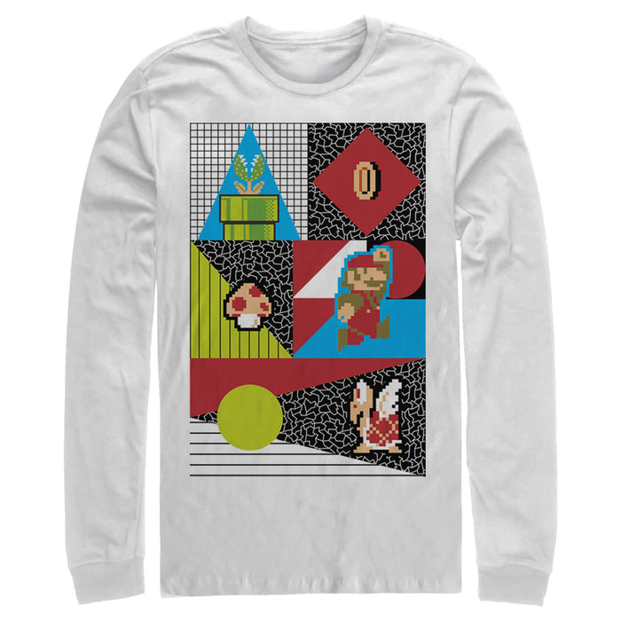 fifth sun Men's Nintendo Super Mario Geometric 8 Bit Retro Characters Long Sleeve Shirt