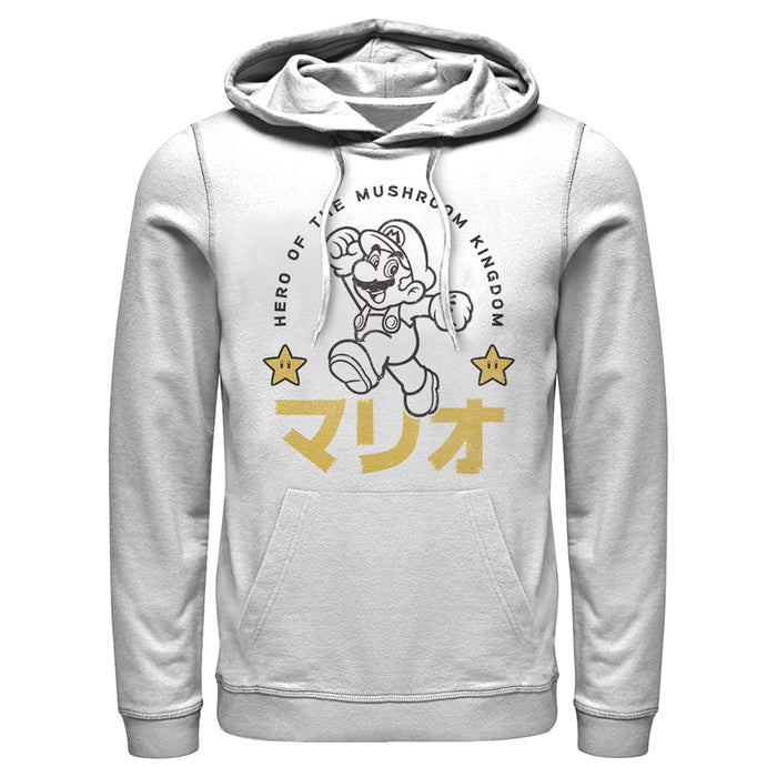 fifth sun Men's Nintendo Super Mario Mushroom Kingdom Kanji Stars Pull Over Hoodie