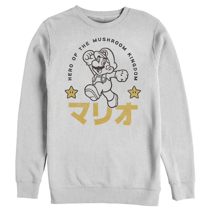 fifth sun Men's Nintendo Super Mario Mushroom Kingdom Kanji Stars Sweatshirt