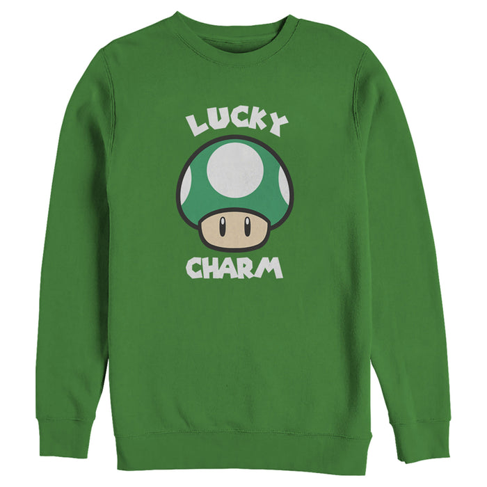 fifth sun Men's Nintendo Super Mario St. Patrick's Day Extra Life Mushroom Lucky Charm Sweatshirt
