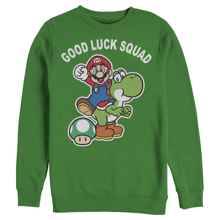 fifth sun Men's Nintendo Super Mario St. Patrick's Day Good Luck Squad Sweatshirt