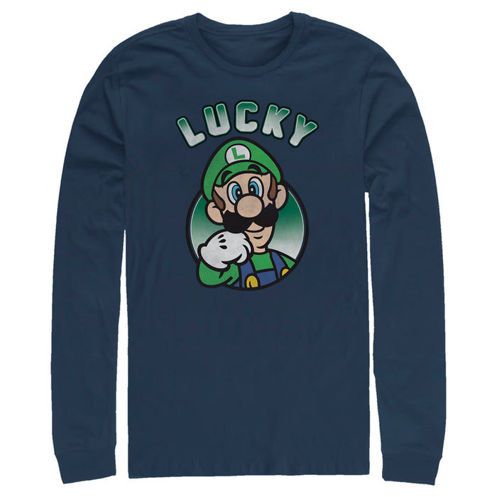 fifth sun Men's Nintendo Super Mario St. Patrick's Day Lucky Luigi Retro Long Sleeve Shirt