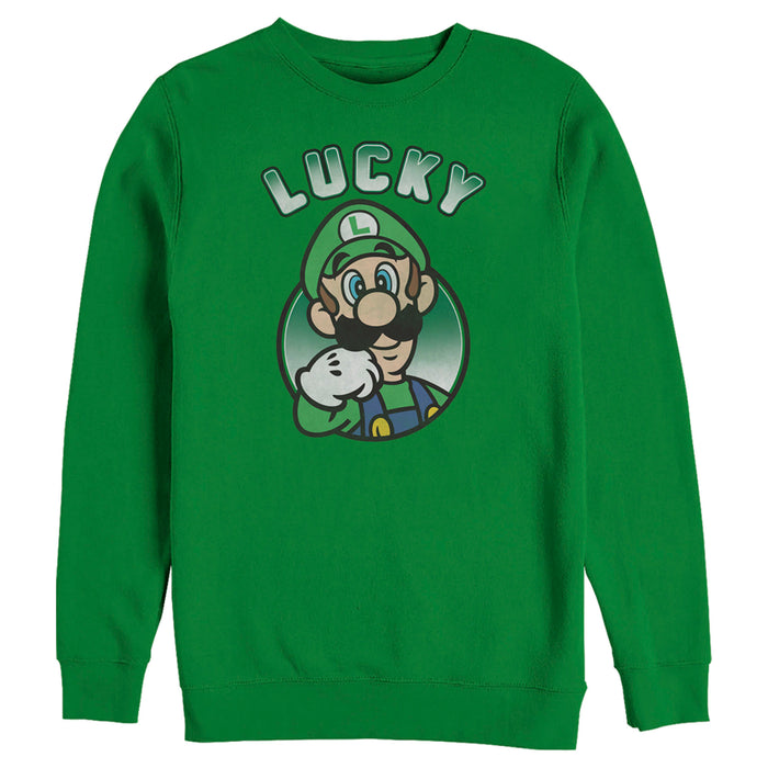fifth sun Men's Nintendo Super Mario St. Patrick's Day Lucky Luigi Retro Sweatshirt