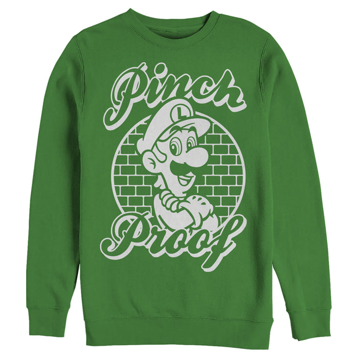 fifth sun Men's Nintendo Super Mario St. Patrick's Day Pinch Proof Luigi Retro Sweatshirt