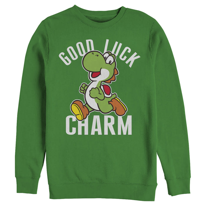 fifth sun Men's Nintendo Super Mario Yoshi St. Patrick's Good Luck Charm Sweatshirt