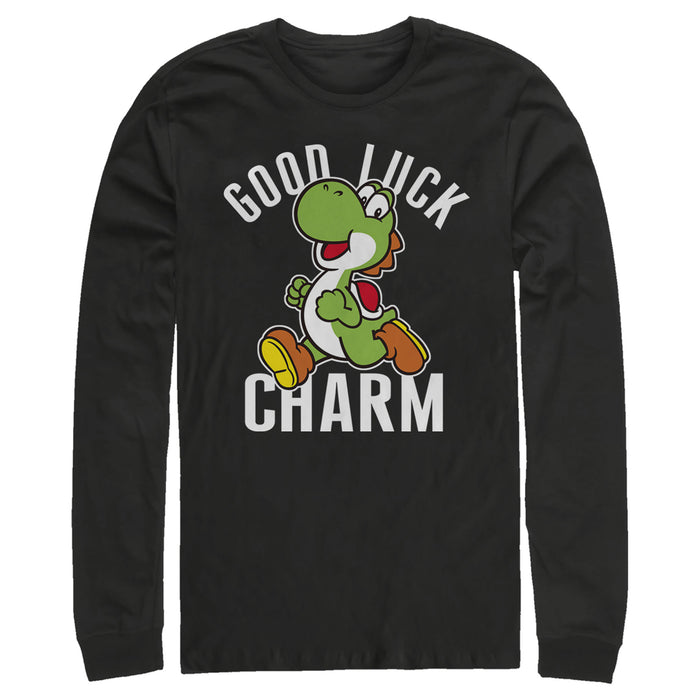 fifth sun Men's Nintendo Super Mario Yoshi St. Patrick's Good Luck Charm Long Sleeve Shirt