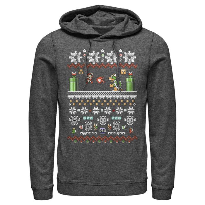 fifth sun Men's Nintendo Ugly Christmas Mario and Bowser Pull Over Hoodie