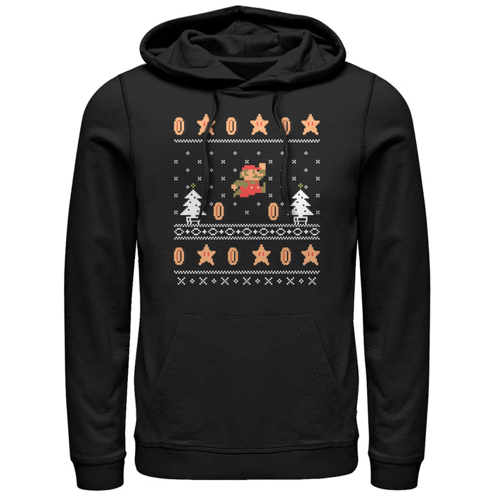 fifth sun Men's Nintendo Ugly Christmas Mario Coin Pull Over Hoodie