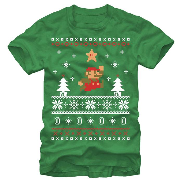 Fifth Sun Men's Nintendo Ugly Christmas Mario Jump Star T-Shirt