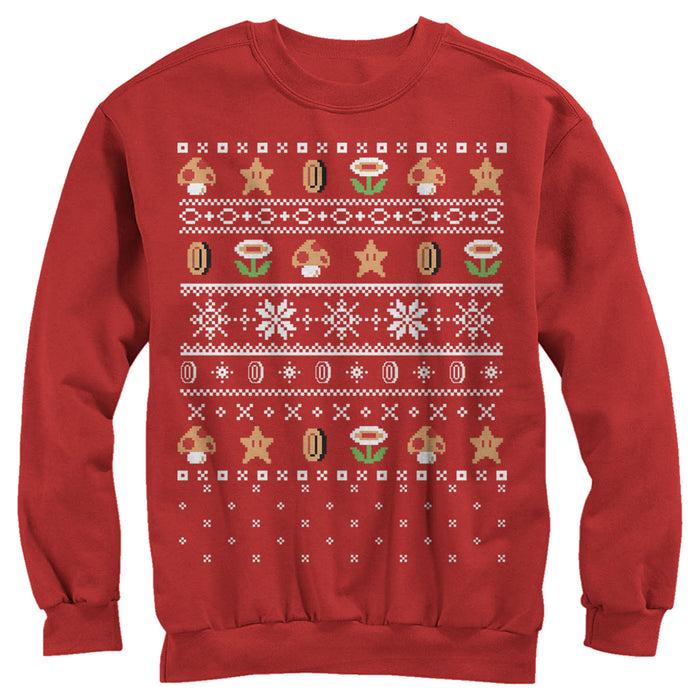 fifth sun Men's Nintendo Ugly Christmas Mario Points Sweatshirt