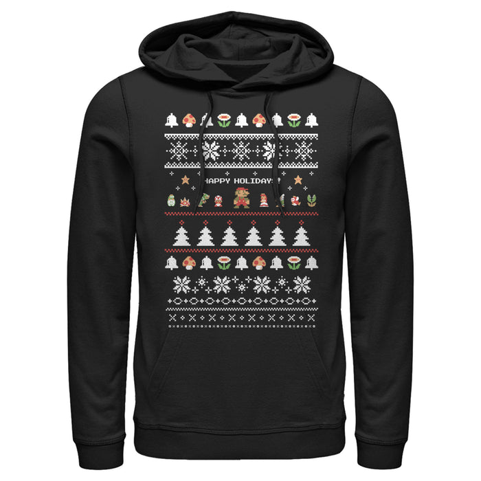 fifth sun Men's Nintendo Ugly Christmas Super Mario Characters Group Pull Over Hoodie