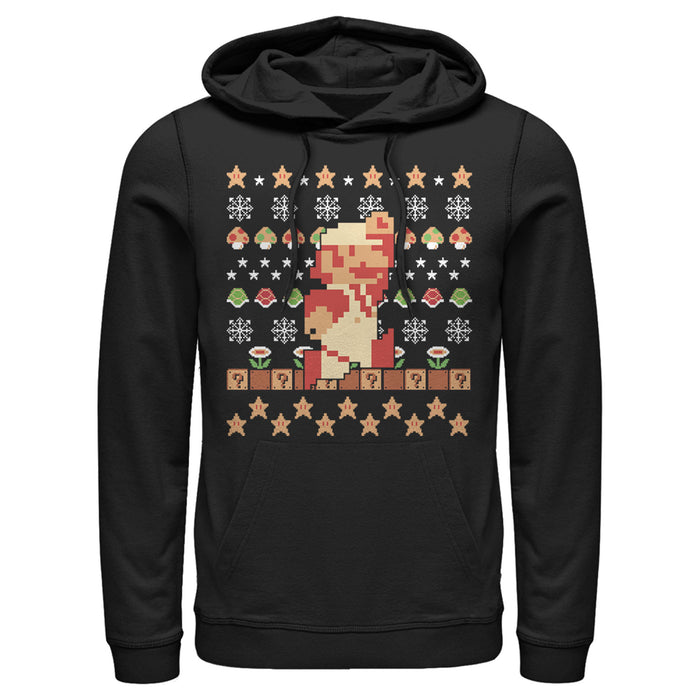 fifth sun Men's Nintendo Ugly Christmas Super Mario Pixel Pull Over Hoodie